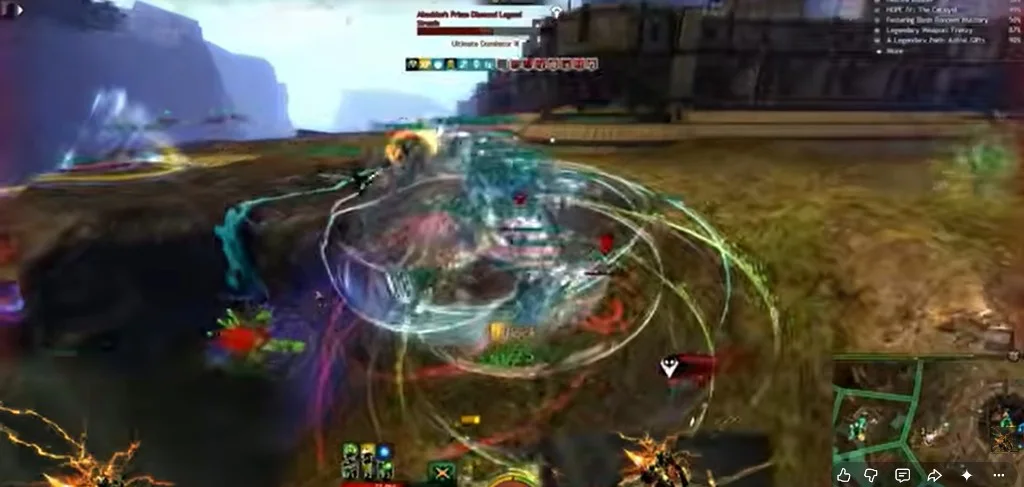 Guild Wars 2 group fight with block and boon indicators